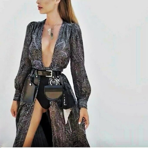 ZARA LONG PRINTED WRAP DRESS - Picture 6 of 12